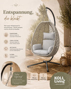 Hängesessel Outdoor Luna in Rattanoptik 103 x 95 cm mit Stahlgestell und Sitzkissen Beige Grau