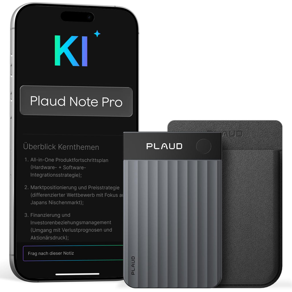 KI-Diktiergerät Note Pro 64 GB 50 Std Aufnahmezeit Bluetooth WAV Dual-Modus 5 m Aufnahmebereich 4 MEMS Mikrofone 1 VPU Mikrofon 112 Sprachen