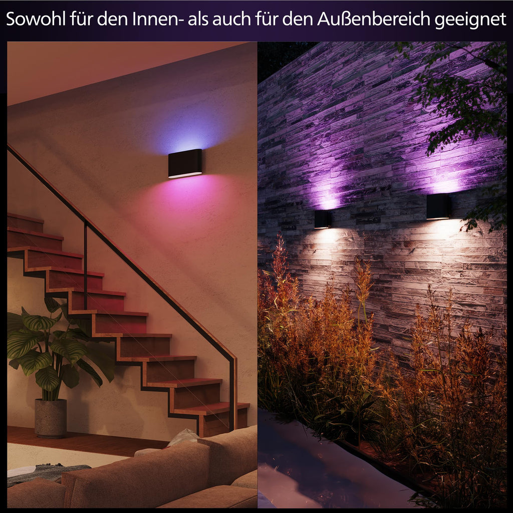 LED Wandleuchte Dymera 10 W 1500 lm IP44 Schwarz mit Farbwechsel und Sprachsteuerung für Innen- und Außenbereich