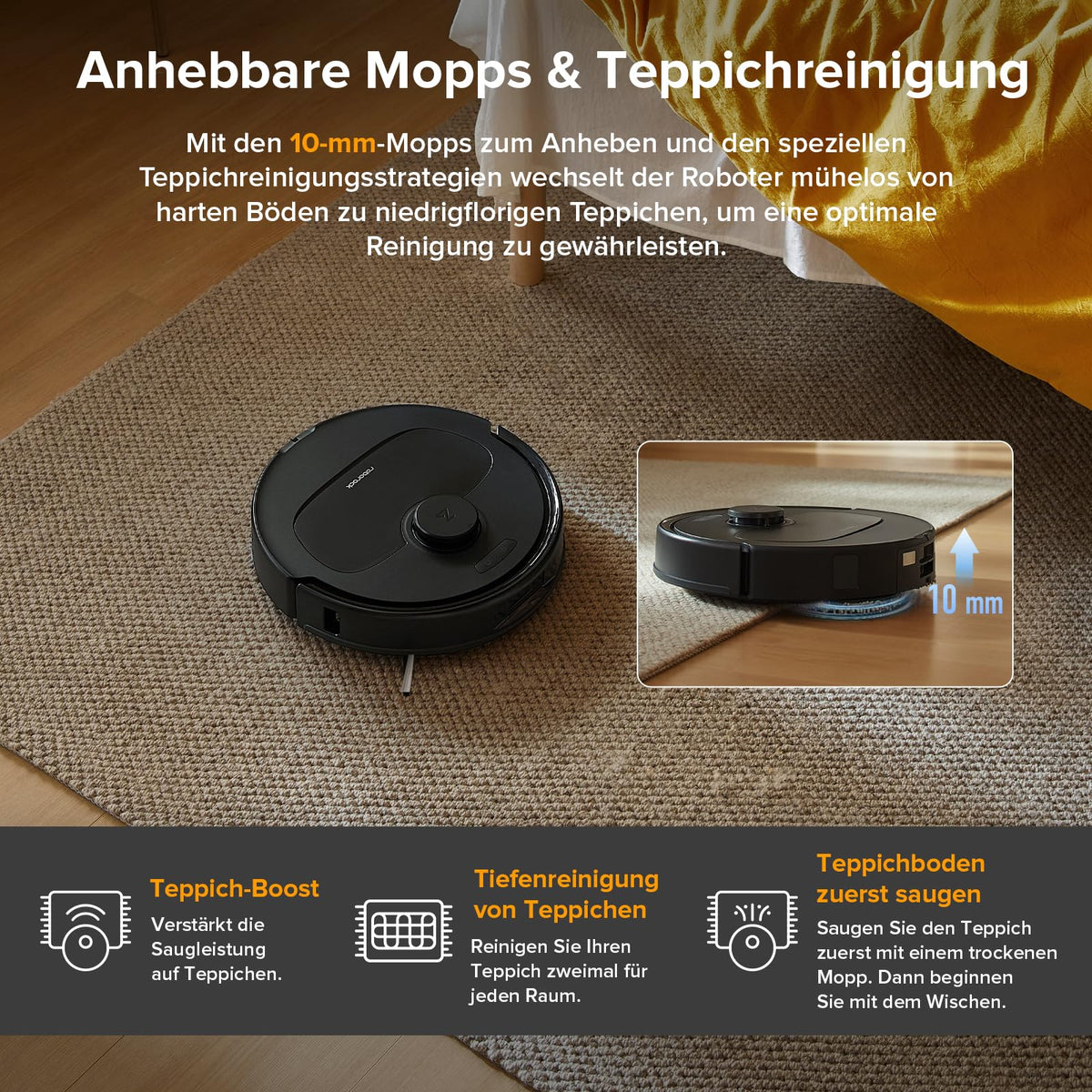 Saugroboter mit Wischfunktion QV 35A 8000 Pa 10 mm Mopp-Anhebung LiDAR-Navigation Anti-Tangle-Bürste All-in-One-Dock App-Steuerung