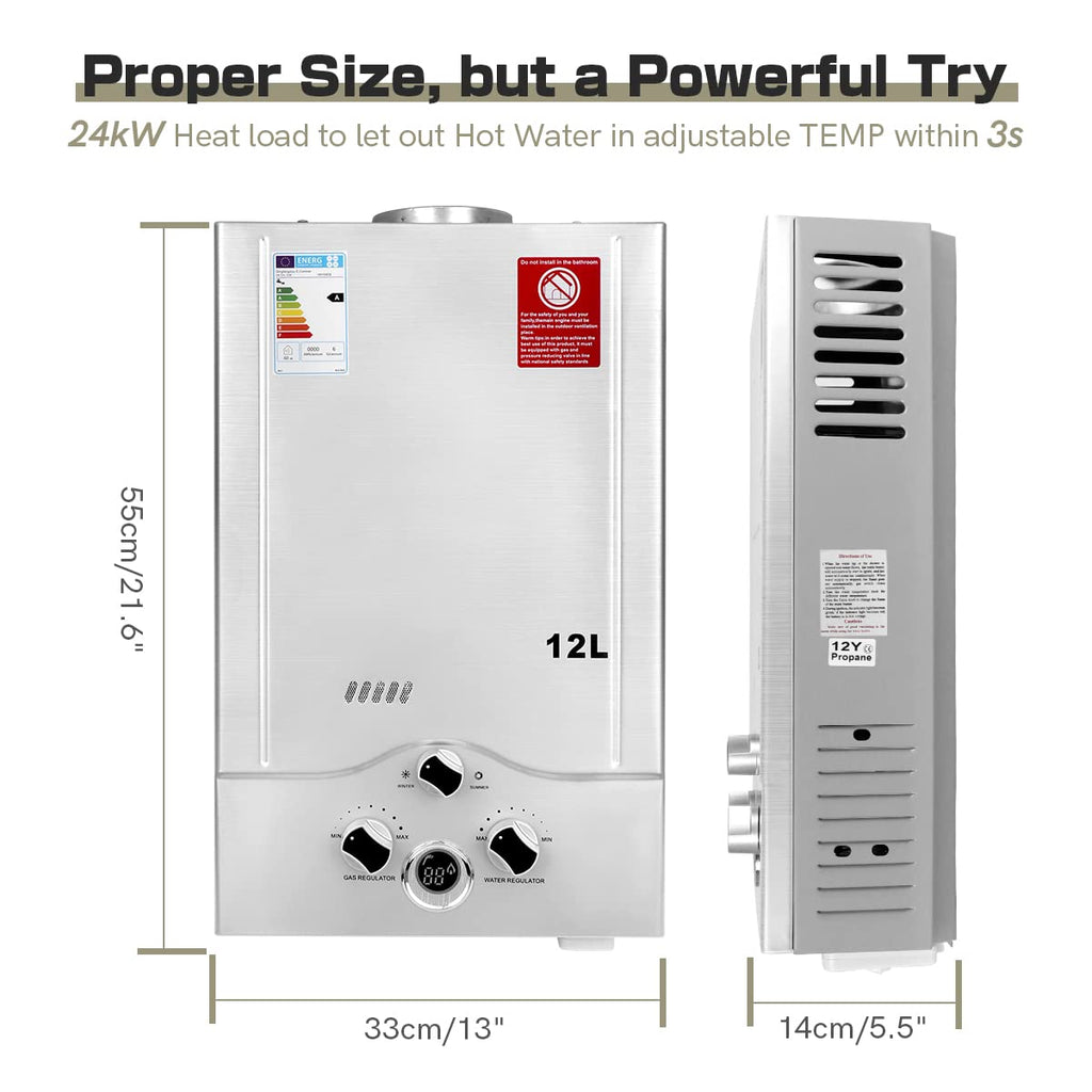 Gasdurchlauferhitzer 12 l/min 24 kW HR158DE LPG mit 0,2 bar Startwasserdruck für Propan und Butan
