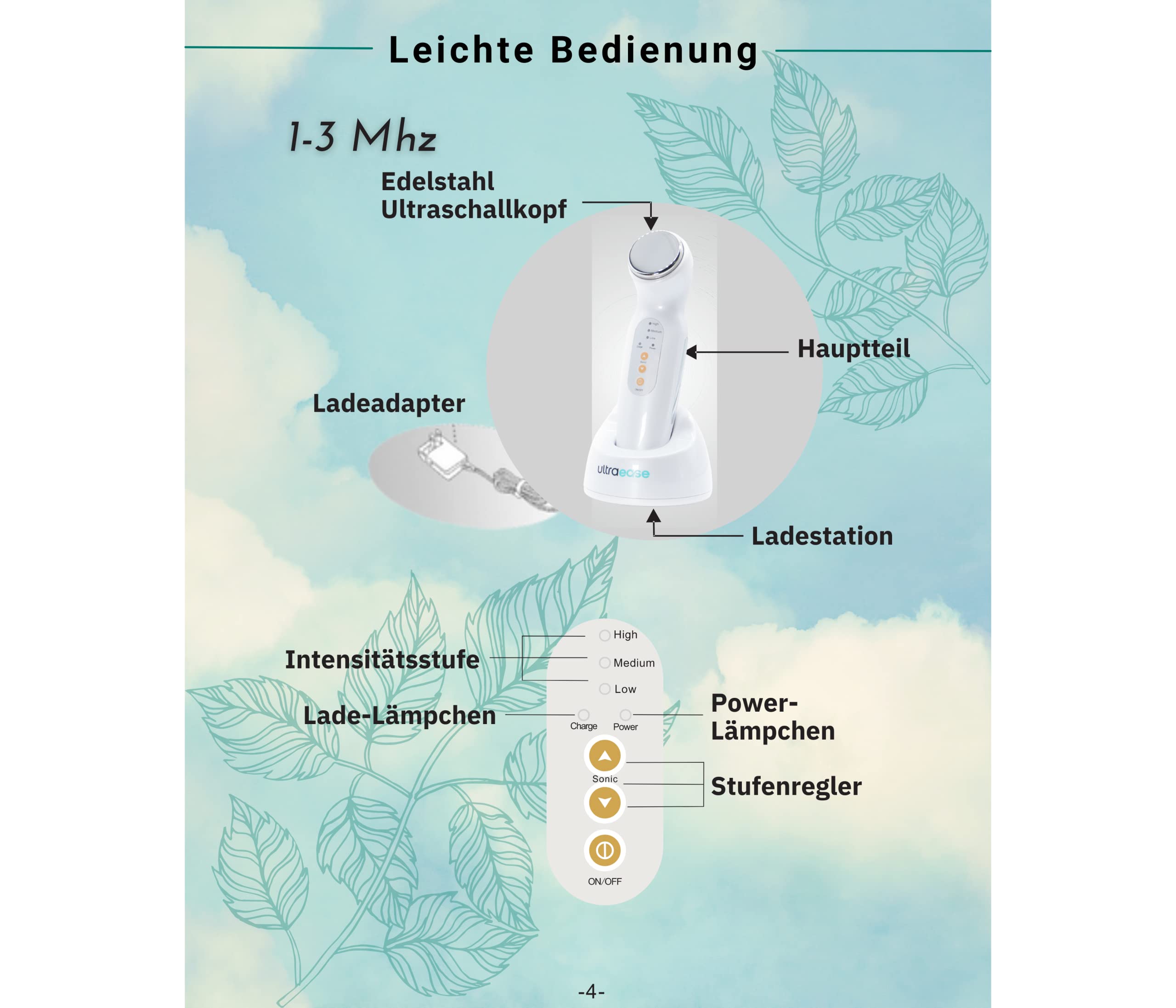 Ultraschallgerät für Körper und Gesicht mit Wärme 3 Stufen 10 Min Timer kabellos vibrationsfrei mit Audio Entspannungsübungen