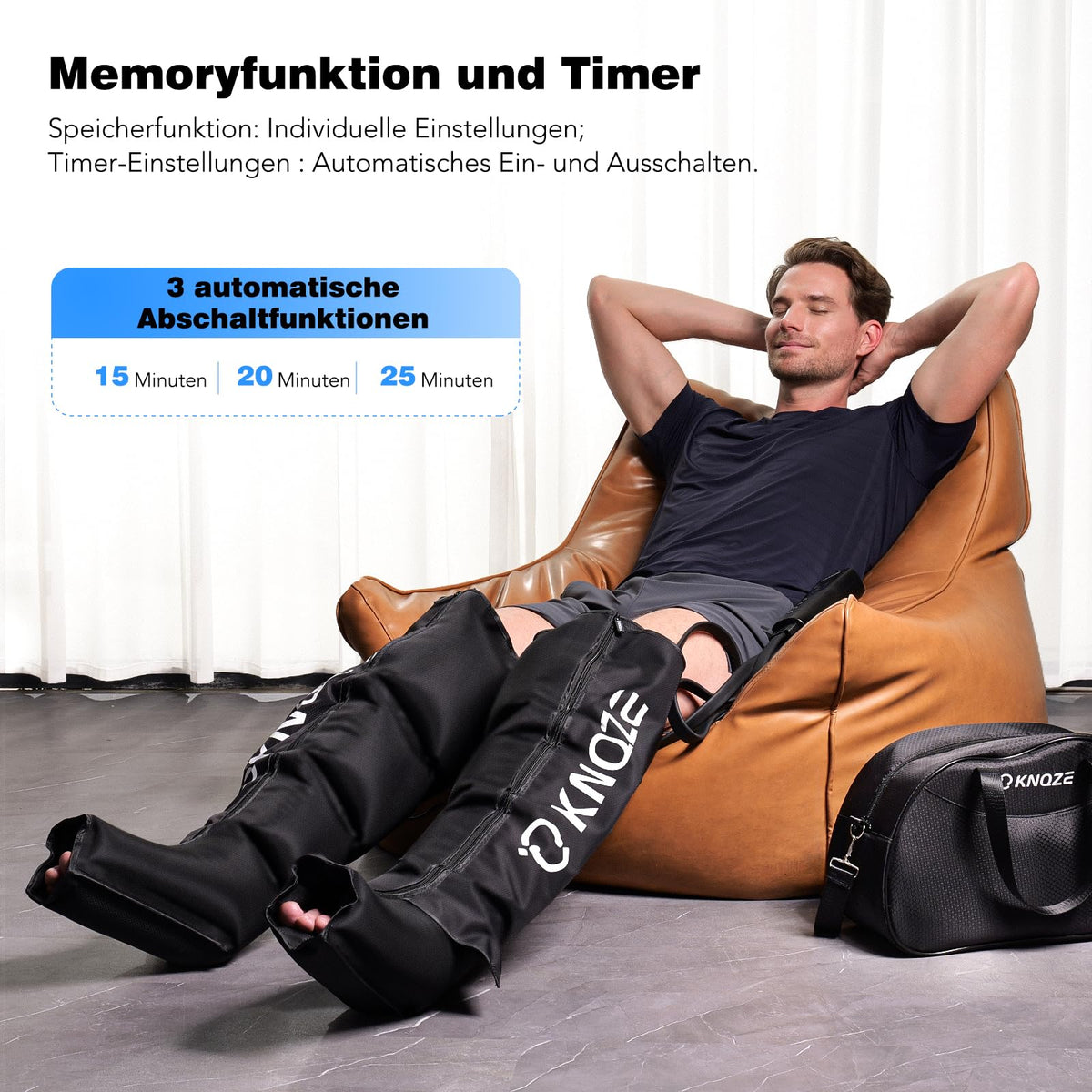 Beinmassagegerät mit 4 Zonen 6 Modi 6 Intensitäten 3 Timer für Füße Waden und Oberschenkel