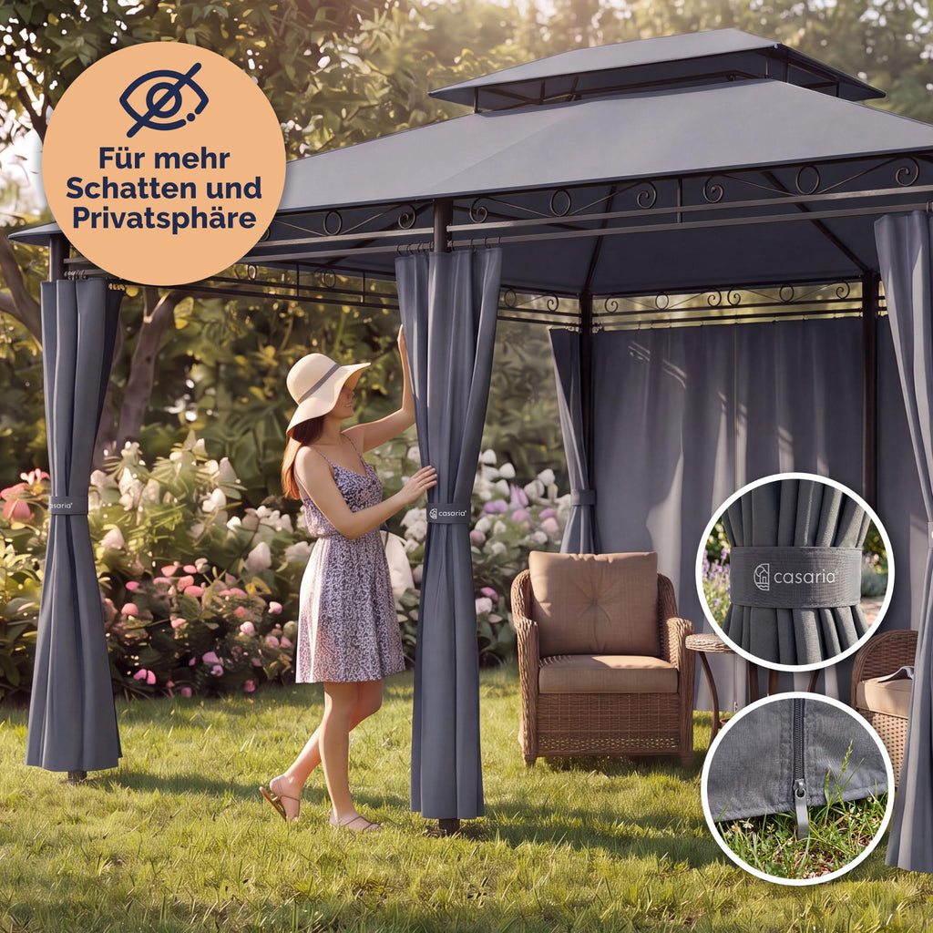 Pavillon 3 x 4 m mit Seitenteilen UV 50+ wasserabweisendes Dach Stahlgestell Dachhaube