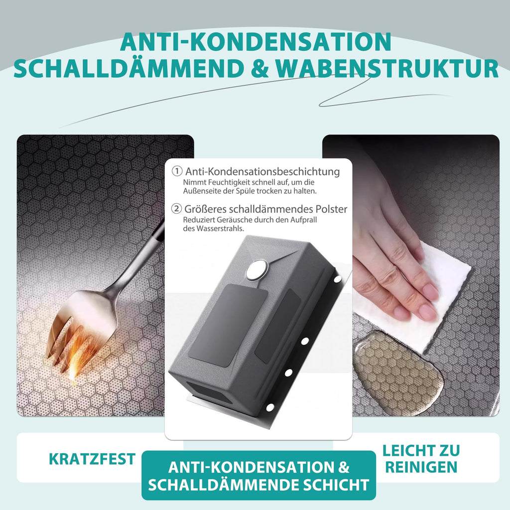 Edelstahl Küchenspüle 80 x 45 x 22 cm Einzelbecken mit LED-Temperaturanzeige ausziehbarem Wasserfallhahn und Ablaufgarnitur