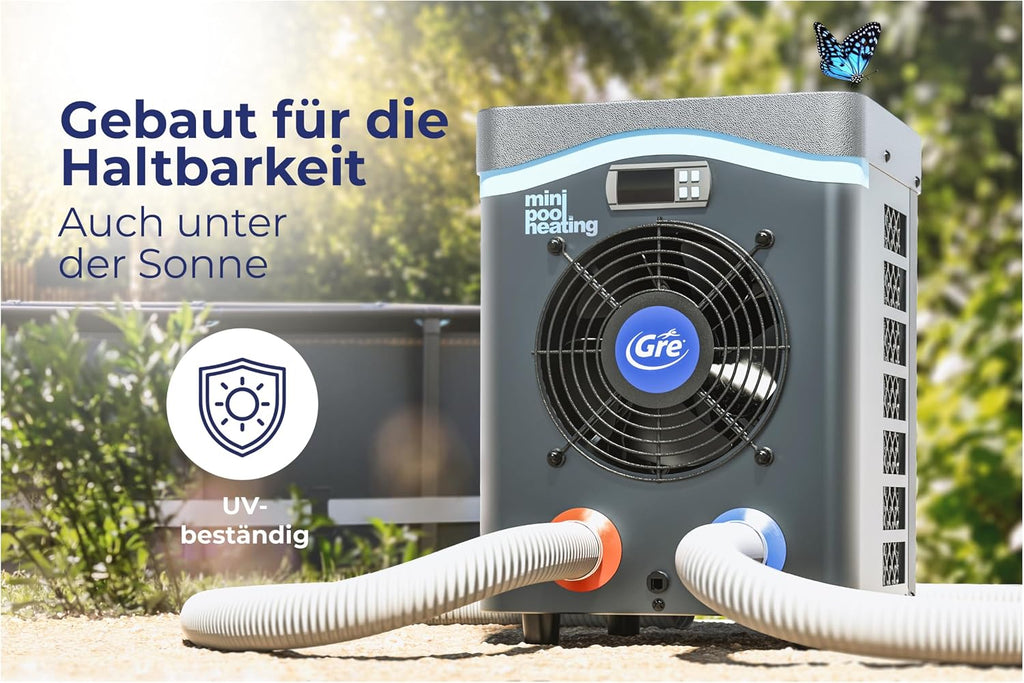 Pool Wärmepumpe Mini HPM20 Heizsystem für Aufstellpools bis 20 m³ 230V kompakte Poolheizung für Holz und Stahlrahmen Pools Grau