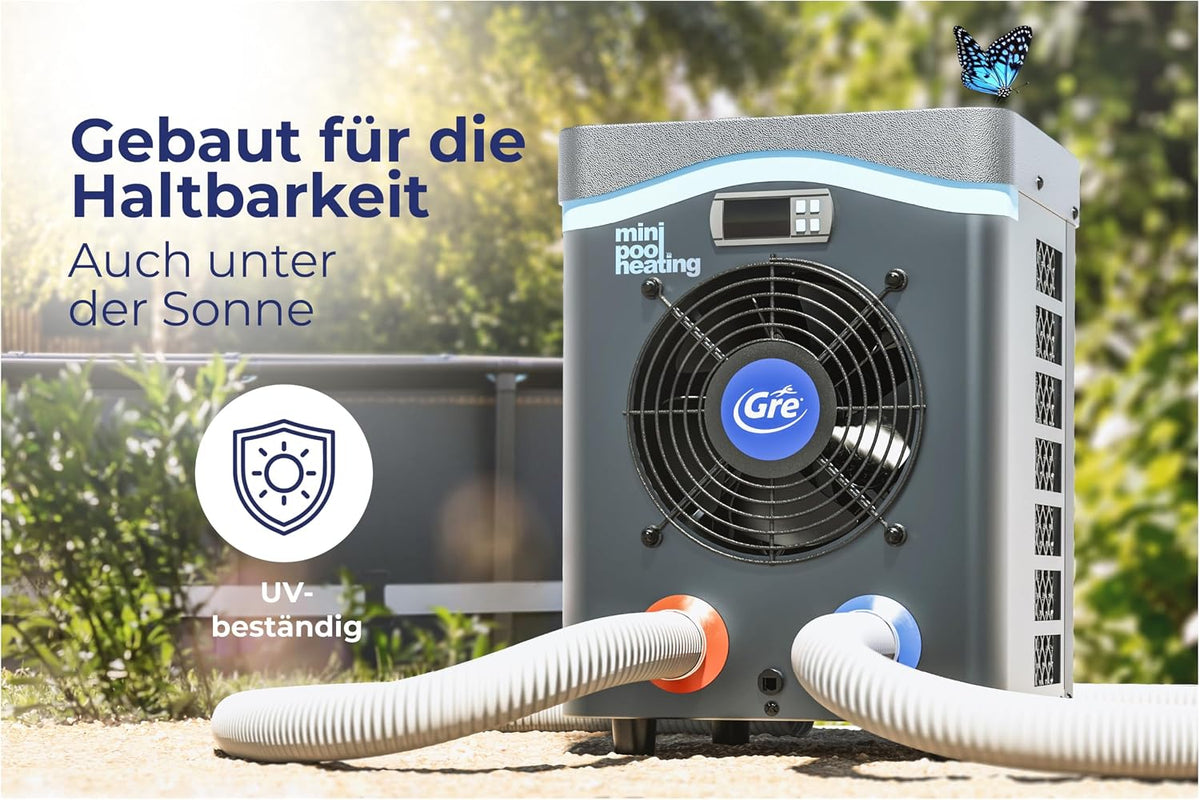 Pool Wärmepumpe Mini HPM20 Heizsystem für Aufstellpools bis 20 m³ 230V kompakte Poolheizung für Holz und Stahlrahmen Pools Grau