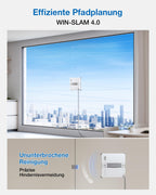 Fensterputzroboter WINBOT Mini 2 215 mm breit 55 mm dünn 4-Ecken-Bürsten 10 μm Ultraschallnebel 6 Reinigungsmodi App-Steuerung