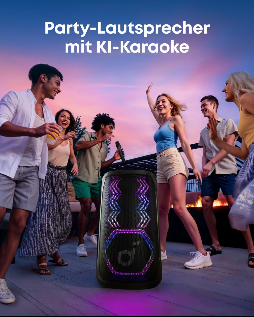 Party-Lautsprecher mit Karaoke Rave 3S A31A3 200W Bluetooth 12h Akku 2 kabellose Mikrofone