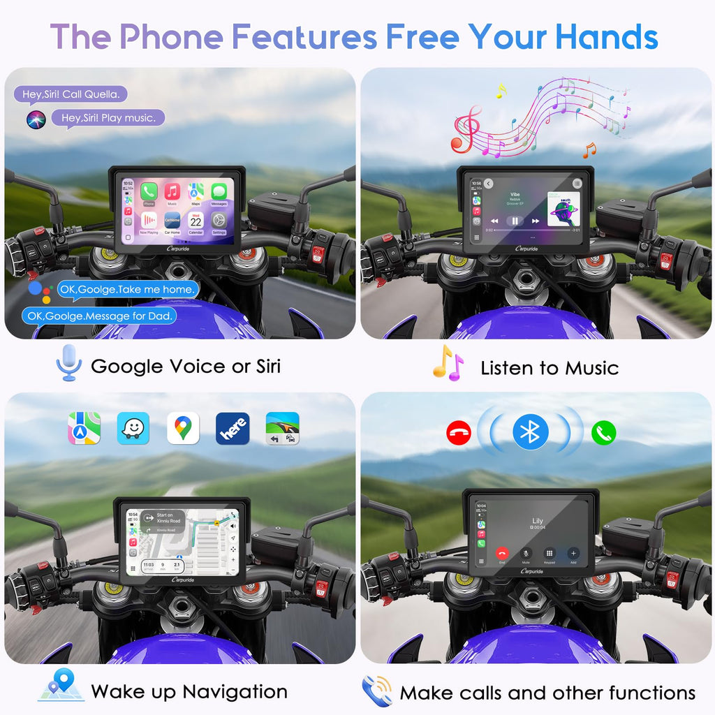 Motorrad CarPlay Display W502T Pro 5 Zoll Wireless Apple CarPlay Android Auto TPMS Dual Bluetooth GPS wasserdicht