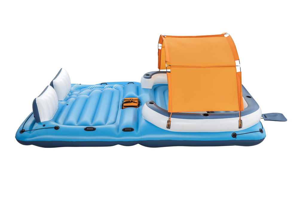 Badeinsel für 6 Personen Tropical Breeze 389 × 274 cm mit Sonnendach Kühltasche und 6 Getränkehaltern