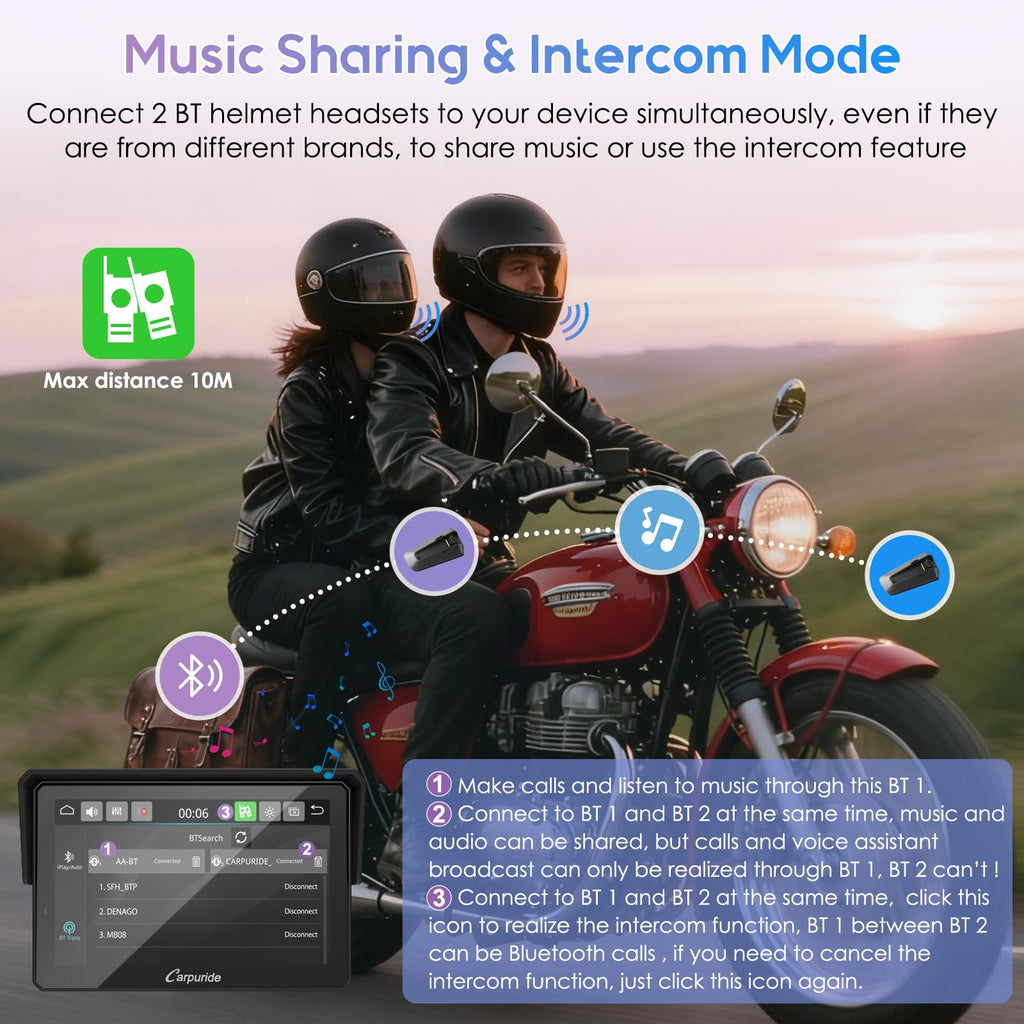 Motorrad CarPlay Display W502T Pro 5 Zoll Wireless Apple CarPlay Android Auto TPMS Dual Bluetooth GPS wasserdicht