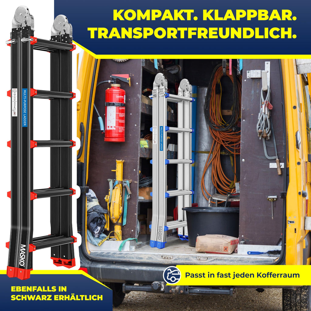 Aluminium Mehrzweckleiter 20 Sprossen 520 cm 150 kg ausziehbar Gelenkleiter Stehleiter Anlegeleiter
