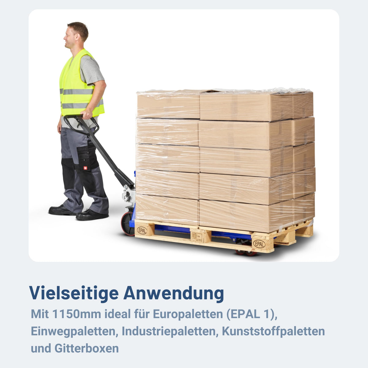 Handhubwagen FIVE 2500 kg Stahl 1150 mm Gabellänge Gummirollen Palettenwagen