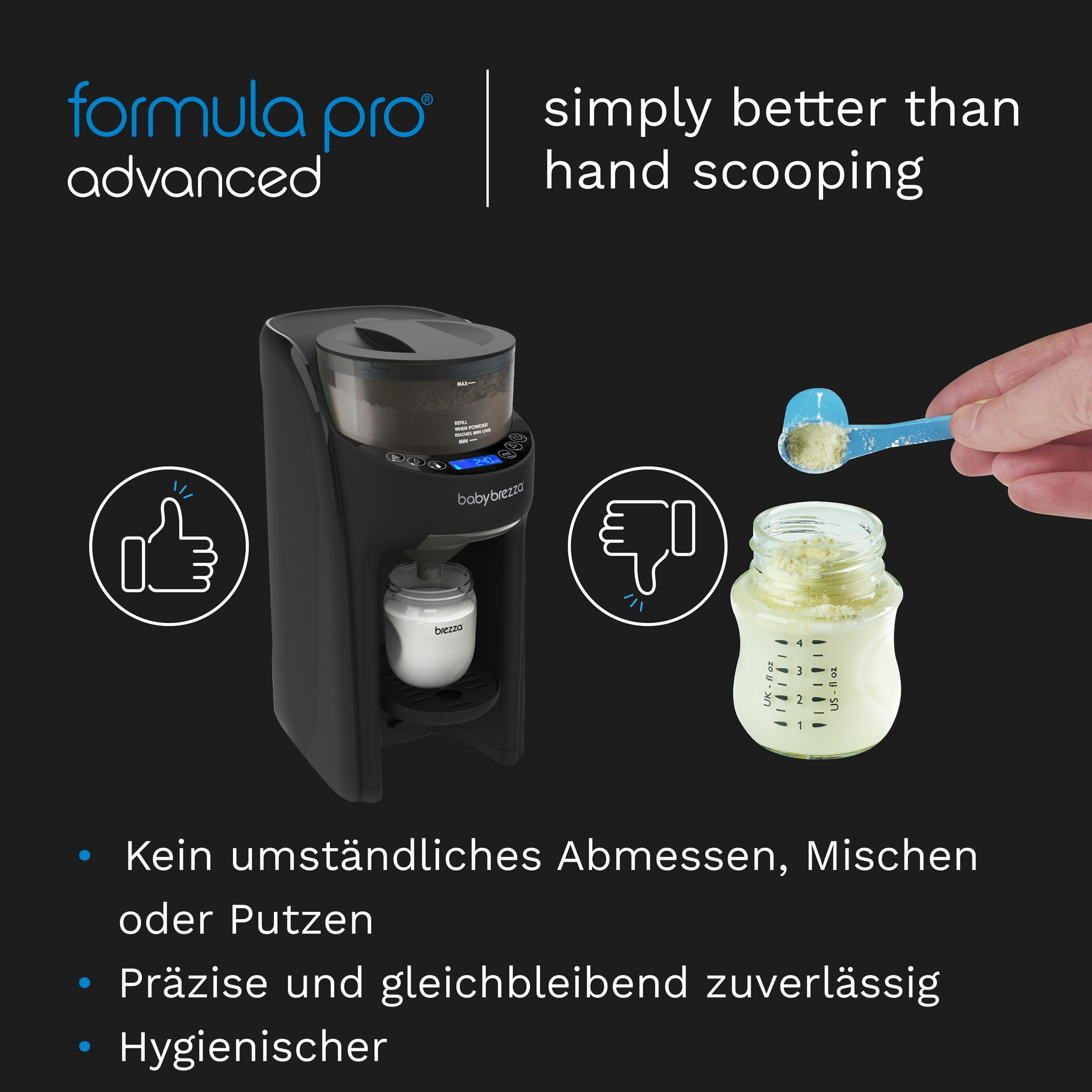 Automatischer Flaschenzubereiter Formula Pro Advanced für Milchpulver und Wasser 3 Temperaturen 60–300 ml LCD-Display BPA-frei
