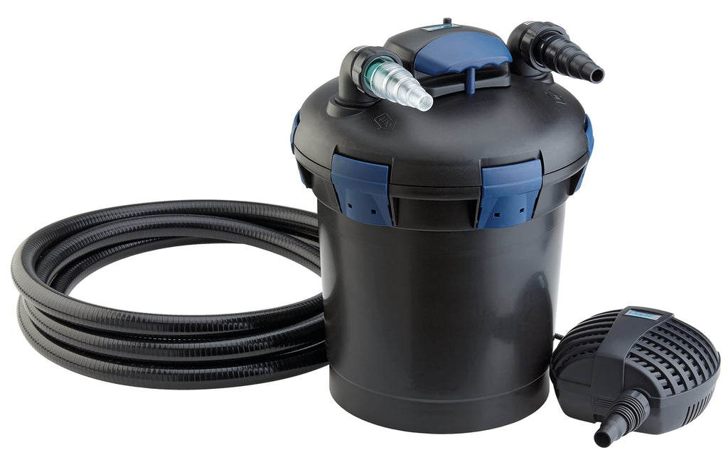 Druckfilter BioPress Set 4000 1500 l/h 25 W mit UVC Klärer 4,5 m Schlauch für Gartenteiche