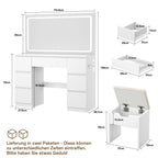 Schminktisch mit LED Spiegel TR-0884 115 x 40 x 139 cm 7 Schubladen 3 Lichtfarben mit Steckdosen und Hocker