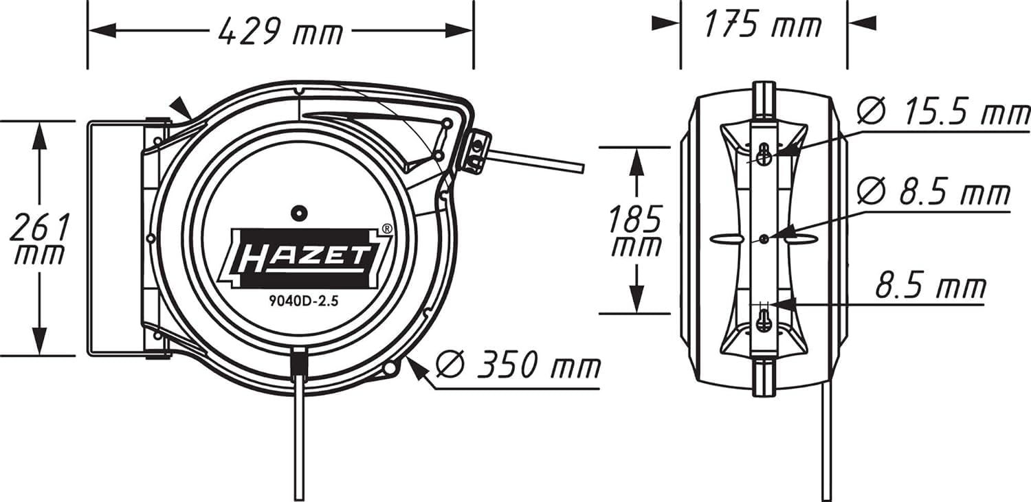 Kabelaufroller 9040D-2.5 20 m für 230 V AC mit automatischer Führung und gebremstem Aufwickeln