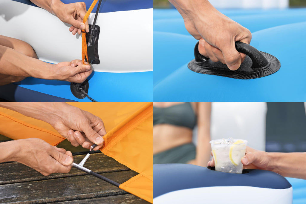 Badeinsel für 6 Personen Tropical Breeze 389 × 274 cm mit Sonnendach Kühltasche und 6 Getränkehaltern