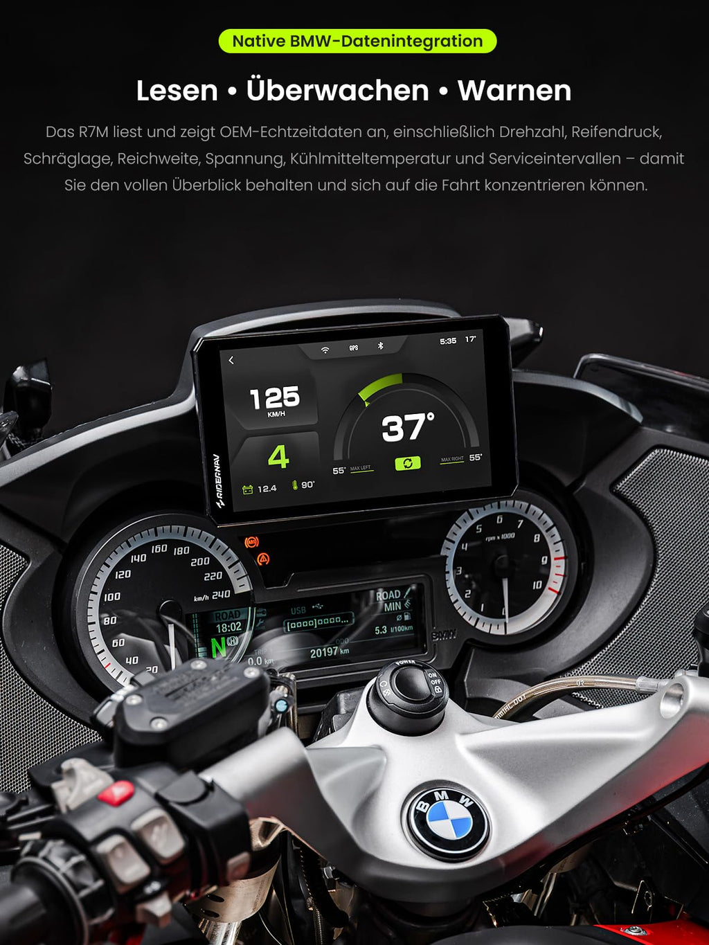 7 Zoll Motorrad Smart Display R7M mit Wireless CarPlay Android Auto GPS 1200 Nit IP69K