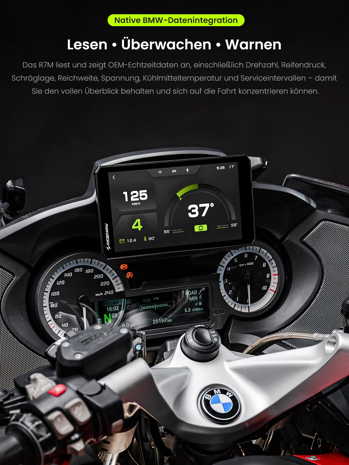 7 Zoll Motorrad Smart Display R7M mit Wireless CarPlay Android Auto GPS 1200 Nit IP69K