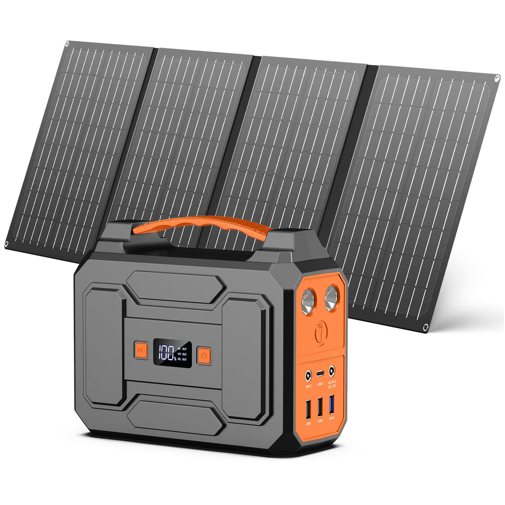 Tragbare Powerstation R100 99 Wh mit 100 W AC Ausgang 18 W USB-C und 40 W faltbarem Solarpanel