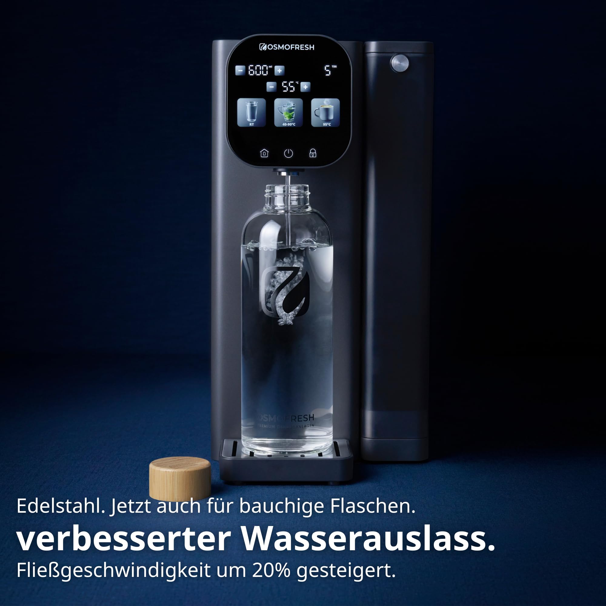 Auftisch Osmoseanlage Fusion Air mit Heißwasserspender 4,7 L 3-fach UV-C LED 10-stufige Filterung