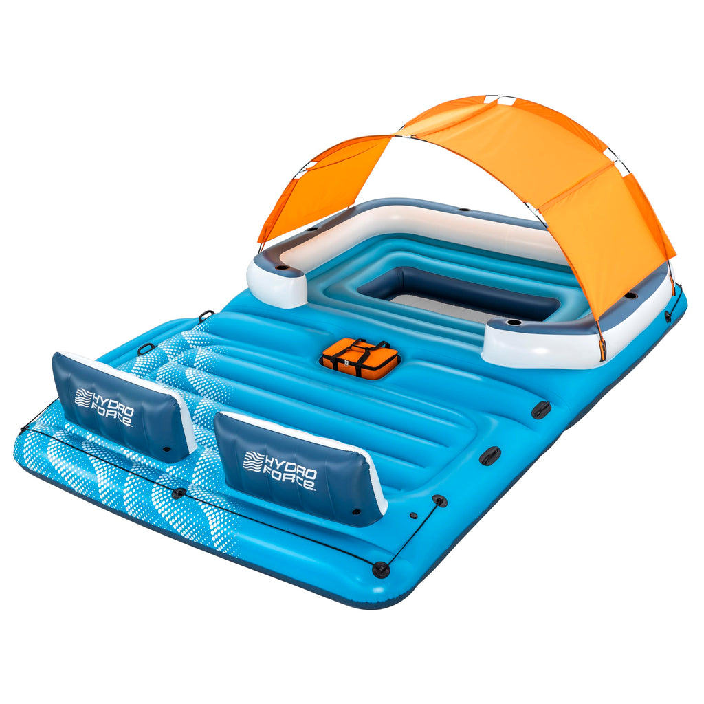 Badeinsel für 6 Personen Tropical Breeze 389 × 274 cm mit Sonnendach Kühltasche und 6 Getränkehaltern