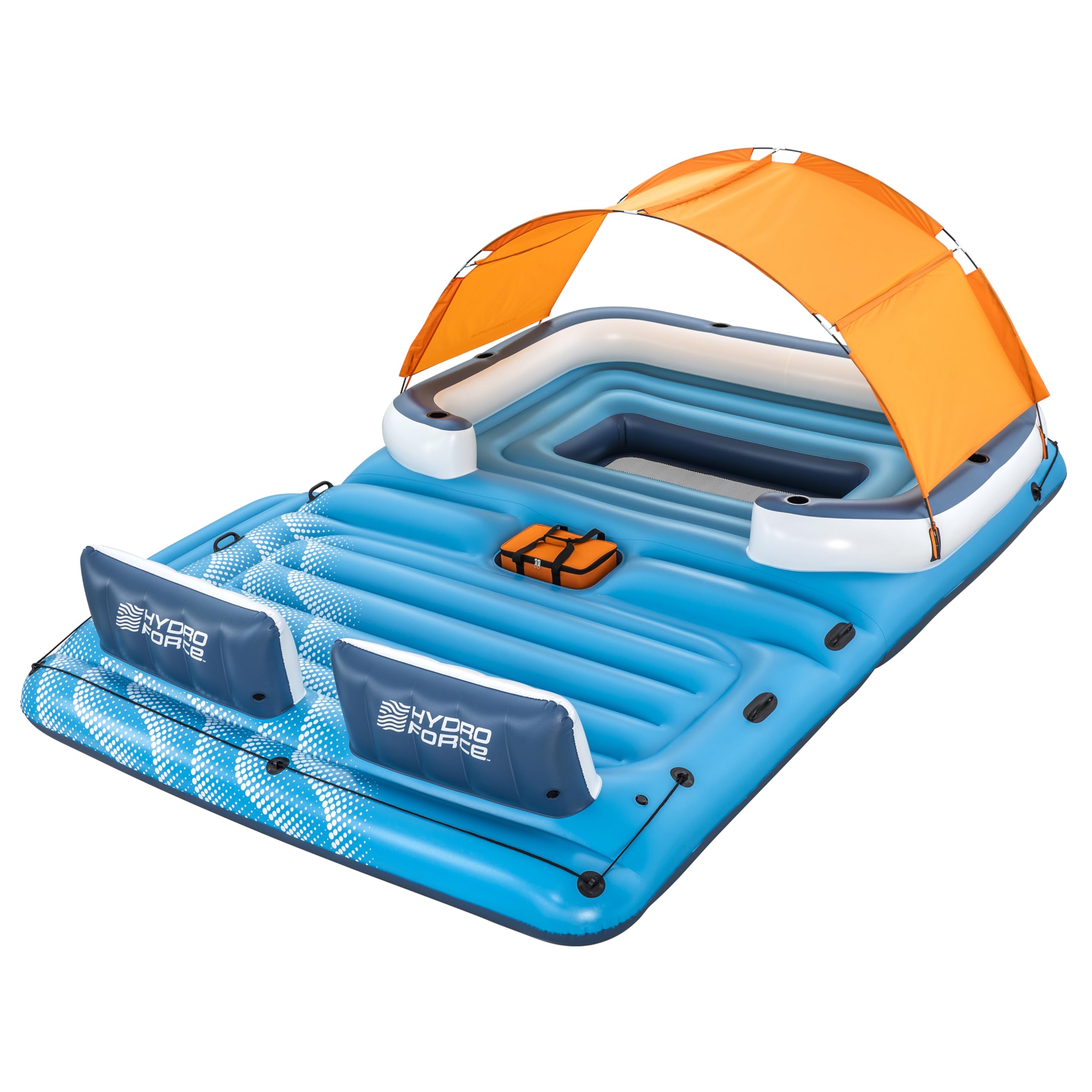 Badeinsel für 6 Personen Tropical Breeze 389 × 274 cm mit Sonnendach Kühltasche und 6 Getränkehaltern