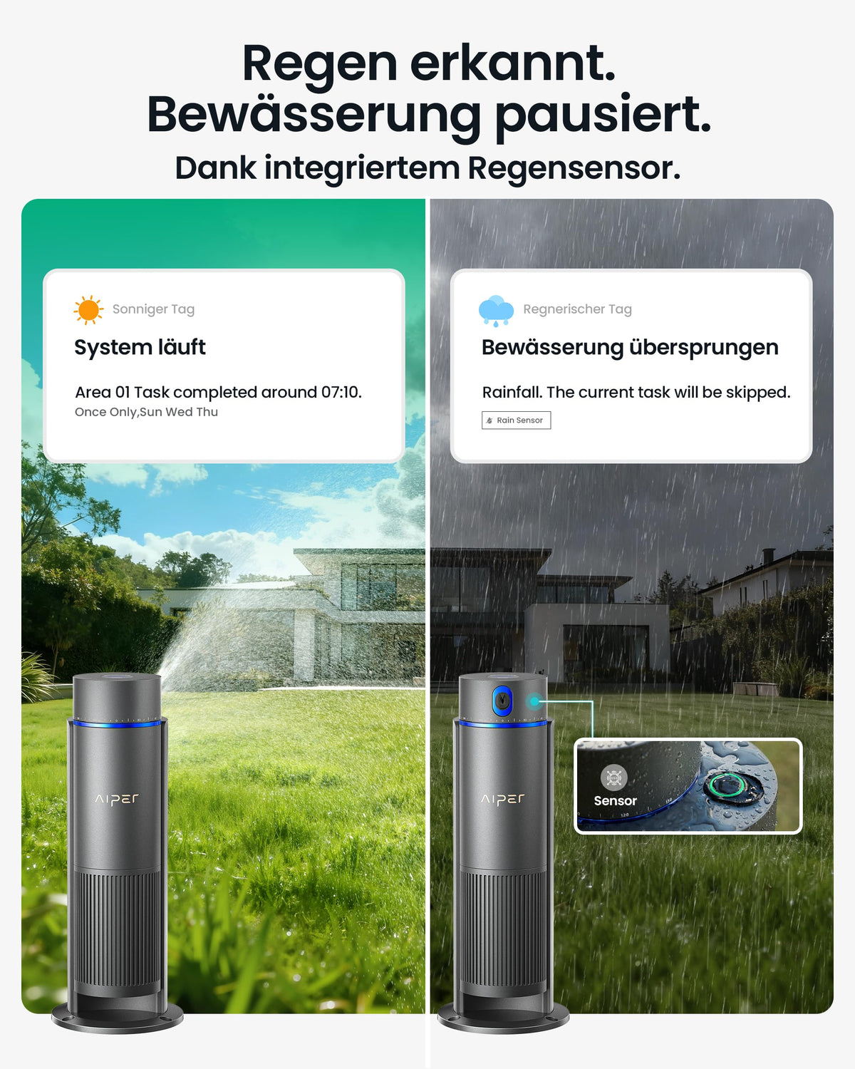 Smartes Bewässerungssystem IrriSense 2 WAW1 mit App-Steuerung Regensensor und Mehrzonenbewässerung