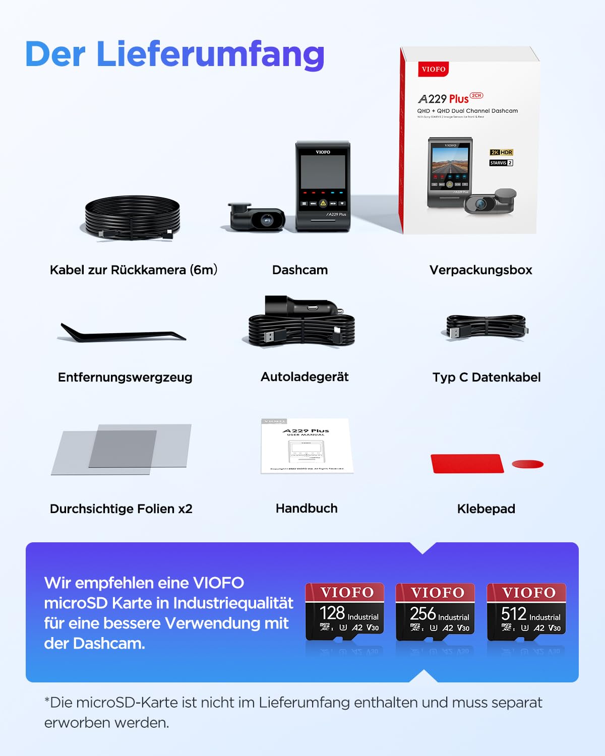 2K Dashcam A229 Plus 2CH Dual HDR 2K vorne und hinten 5 GHz WLAN GPS Sprachsteuerung Nachtsicht
