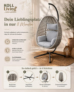 Hängesessel Outdoor Luna in Rattanoptik 103 x 95 cm mit Stahlgestell und Sitzkissen Beige Grau