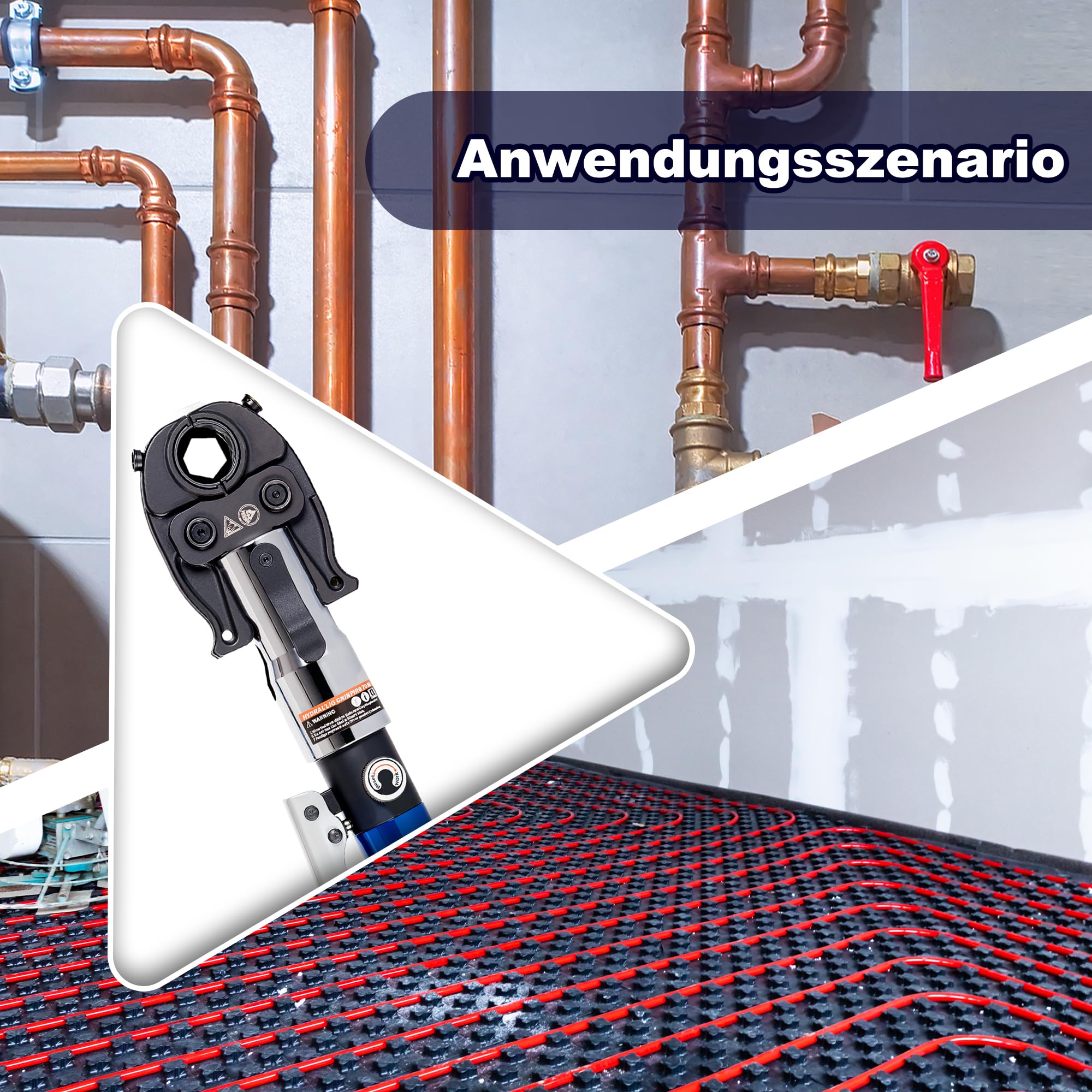Hydraulische Presszange V- und TH-Kontur für Kupfer Edelstahl und Verbundrohr mit 9 Pressbacken V12-V28 TH16-TH32 80 kN