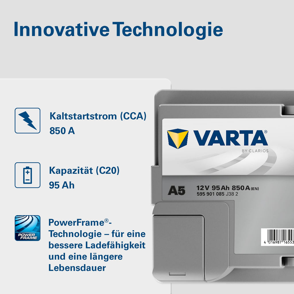 AGM Autobatterie 95 Ah 850 A 12 V 353 x 175 x 190 mm Start-Stopp xEV 6 Zellen SAE-Klemme 595901085