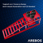 Auffahrrampen mit hydraulischem Wagenheber 2 t höhenverstellbar 290–375 mm Reifenbreite bis 257 mm Stahlkonstruktion