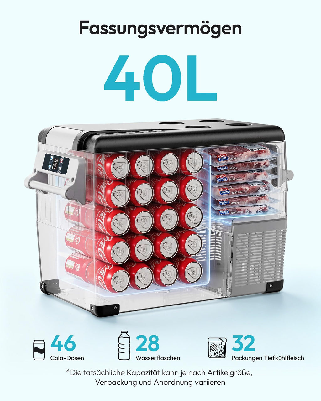 12V Kompressor Kühlbox 40L Kühlbox Auto Kompressor mit App Steuerung 12V/240V -20 bis 20 °C