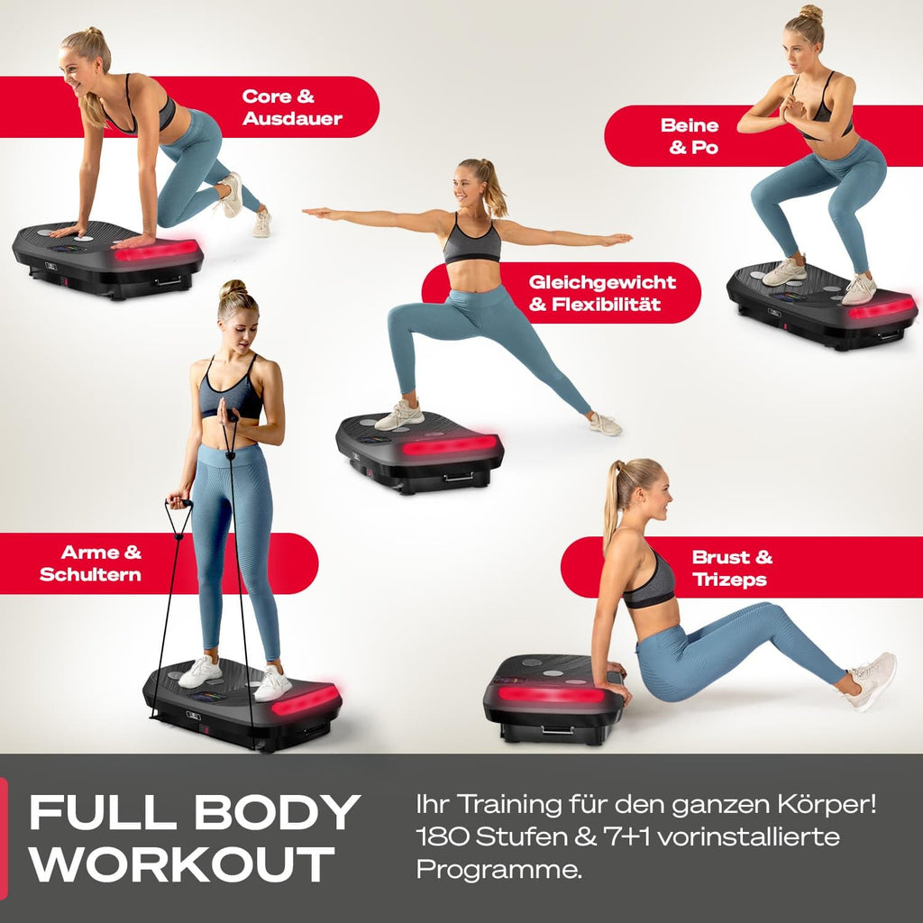 4D-Vibrationsplatte VP400 bis 40 Hz mit 3 Trainingsmodi Bluetooth Lautsprecher Touch-Display und 120 kg Belastbarkeit