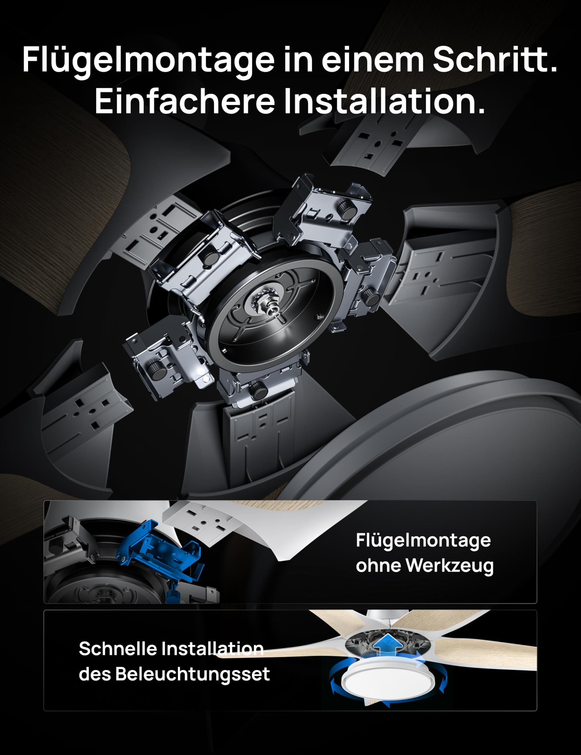 Deckenventilator mit LED Licht 132 cm dimmbar RGB Ambientlicht 54 W DC Motor App Alexa Steuerung