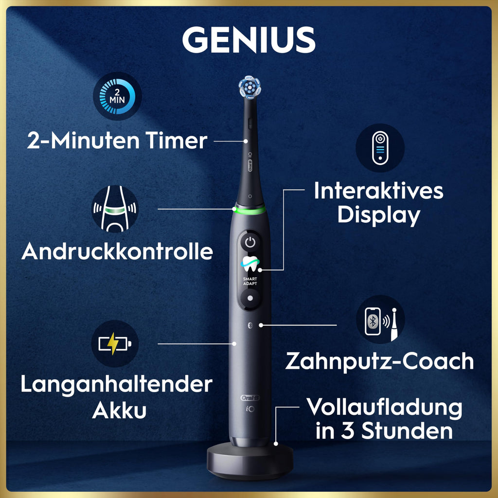 Elektrische Zahnbürste iO Series 9 7 Putzmodi runder Bürstenkopf App Andruckkontrolle 3 Aufsteckbürsten Lade-Reise-Etui