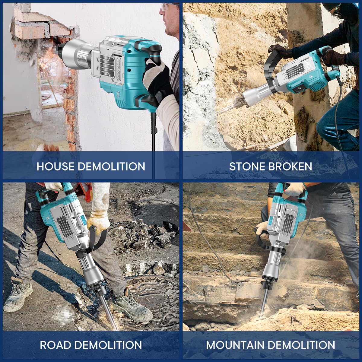 Abbruchhammer Z1G-DS-107HC 1700 W SDS-Hex 65 J mit 360° Drehgriff und Vibrationsdämpfung 2 Meißel Transportkoffer
