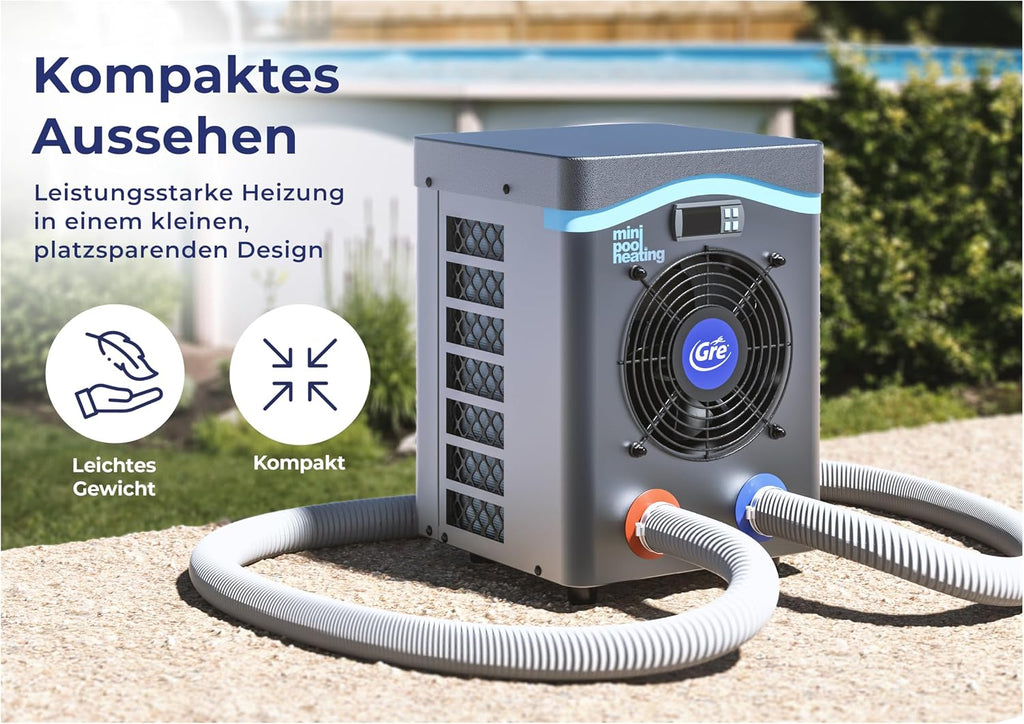 Pool Wärmepumpe Mini HPM20 Heizsystem für Aufstellpools bis 20 m³ 230V kompakte Poolheizung für Holz und Stahlrahmen Pools Grau