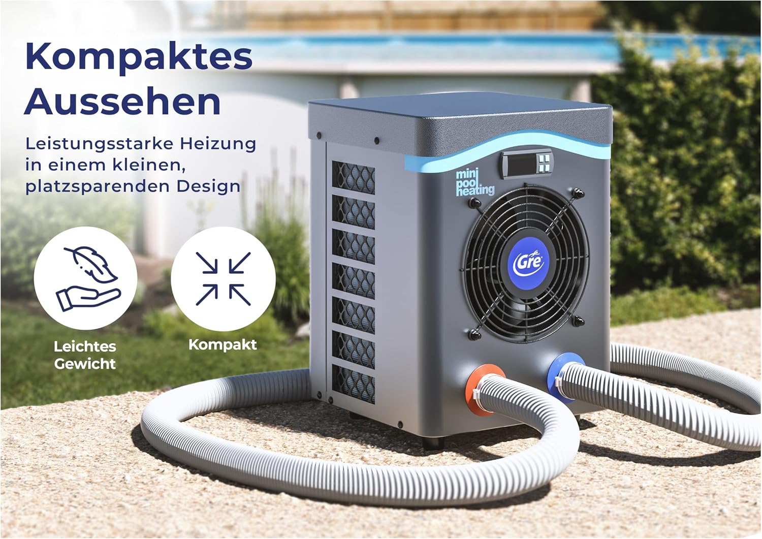 Pool Wärmepumpe Mini HPM20 Heizsystem für Aufstellpools bis 20 m³ 230V kompakte Poolheizung für Holz und Stahlrahmen Pools Grau