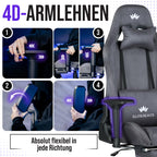 Gaming Stuhl ergonomisch mit Fußstütze 150 kg 4D Armlehnen Memory Foam Silent Wheels Anthrazit