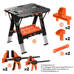 2-in-1 Werkbank Klappbar Sägebock 454 kg Arbeitsbock Aluminiumbeine 4 Schraubzwingen 79 x 63,5 cm