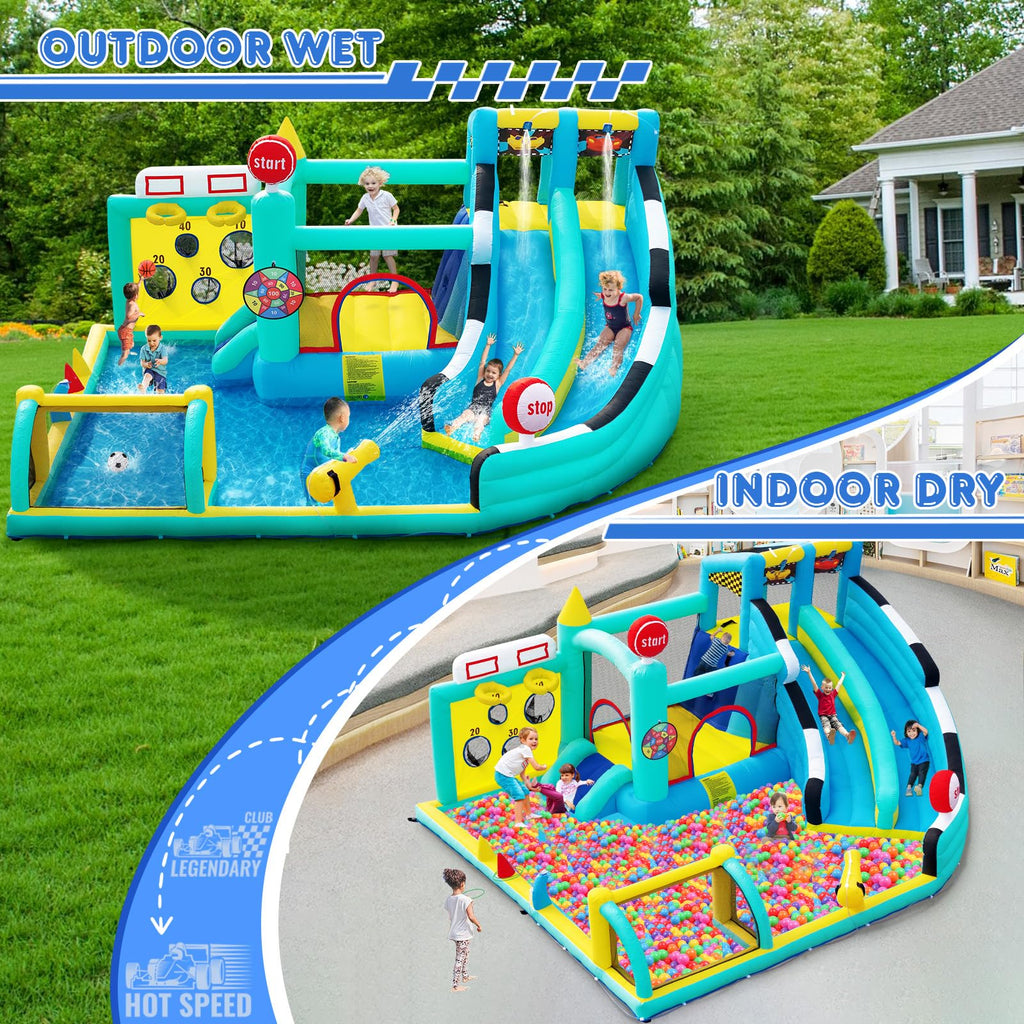 Kinder-Hüpfburg 20286 mit Wasserrutsche und Pool 452 x 416 x 210 cm 550-W-Gebläse für Indoor und Outdoor