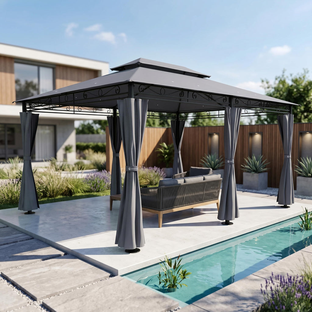 Pavillon 3 x 4 m mit Seitenteilen UV 50+ wasserabweisendes Dach Stahlgestell Dachhaube