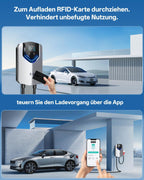 Wallbox 11 kW Typ 2 400 V 16 A 3-phasig 8 m Ladekabel App RFID RCD 30 mA AC 6 mA DC IP65 für BEV PHEV