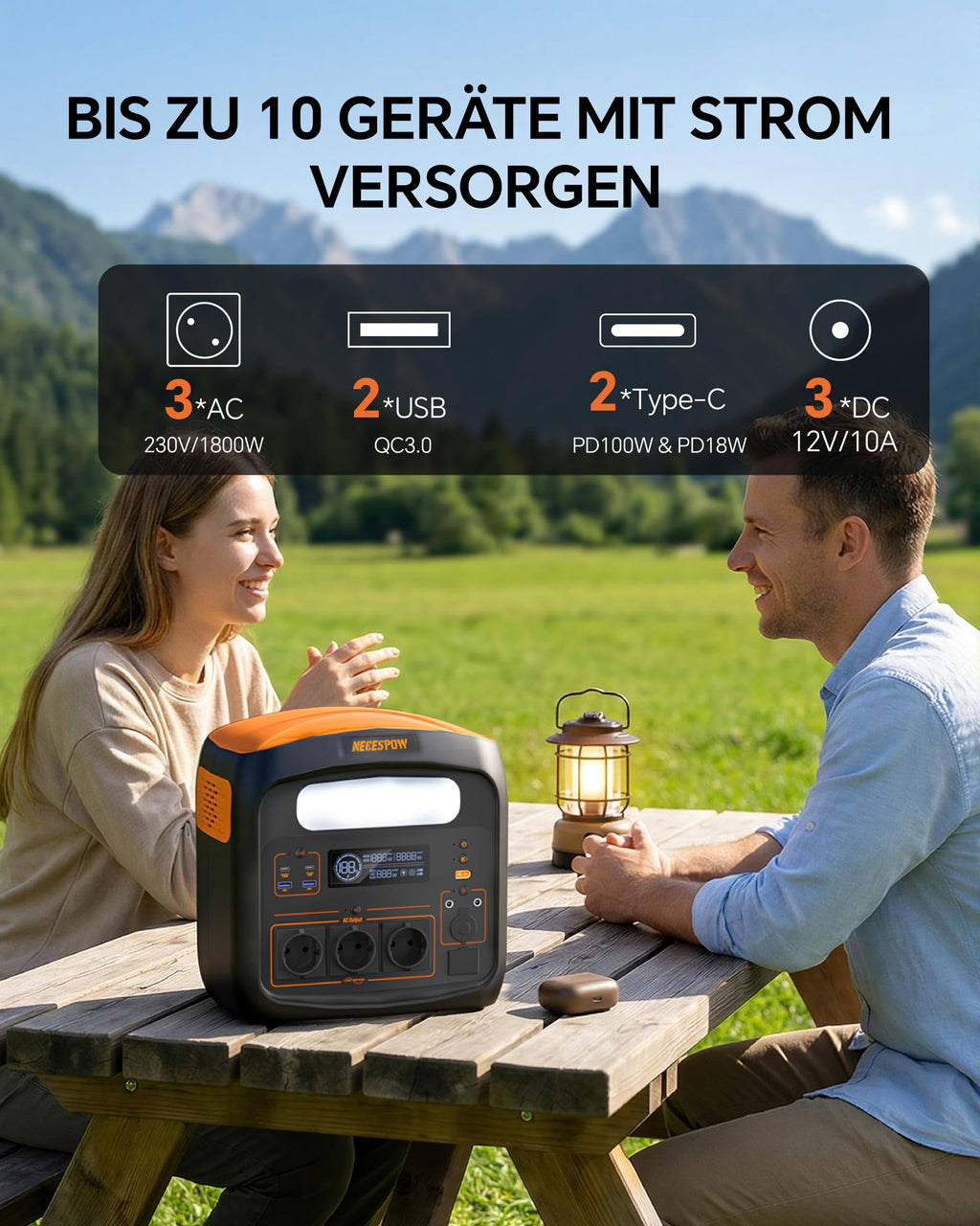N1200P Tragbare Powerstation 1024Wh 1800W LiFePO4 Solargenerator 3x AC USB-C PD 100W