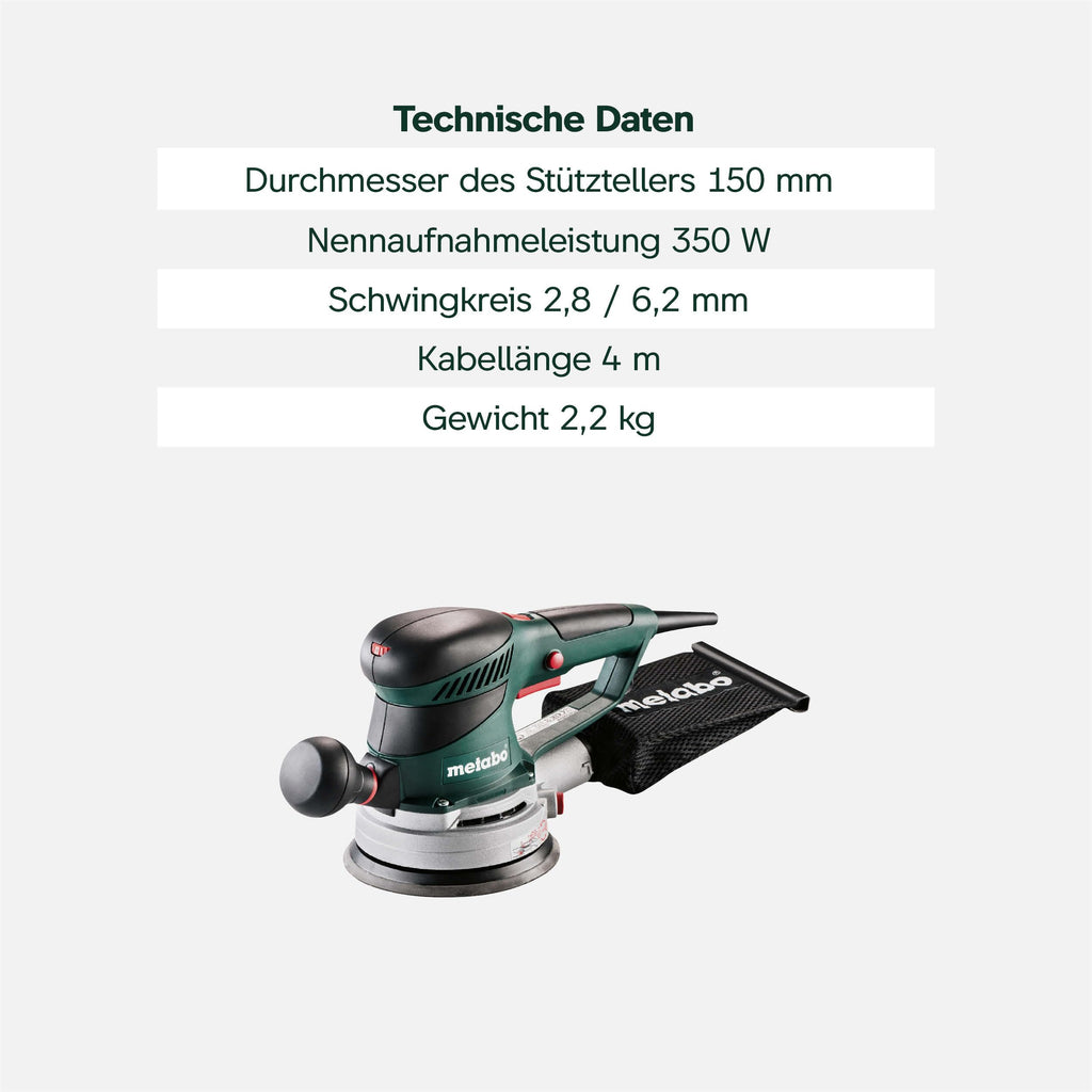 Exzenterschleifer SXE 450 TurboTec 350 W 14000 U/min 150 mm Duo-Schwingkreisverstellung Vario-Elektronik TurboBoost mit Staubbeutel
