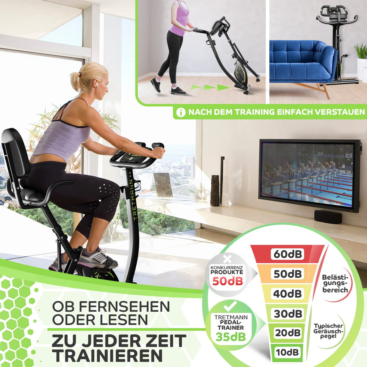 3in1 Heimtrainer Fahrrad klappbar mit Magnetwiderstand 10 Stufen tiefem Einstieg SoftFoam Sitz und 140 kg Belastbarkeit